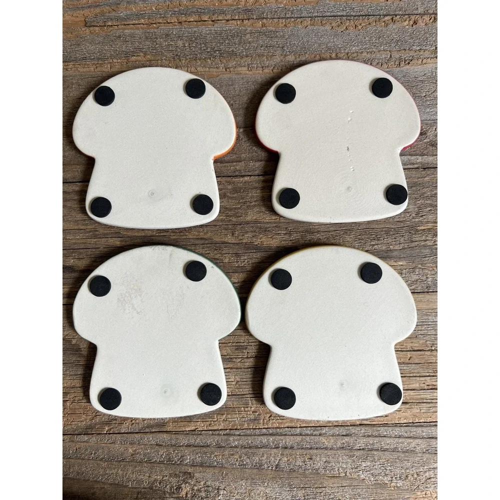 Mushroom‎ Ceramic Drink Coasters Set Of 4 Polka Dot Retro Mod Kitchen Decor